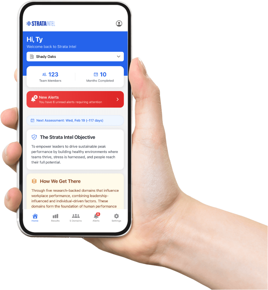 Strata Pulse mobile assessment view in a person’s hand
